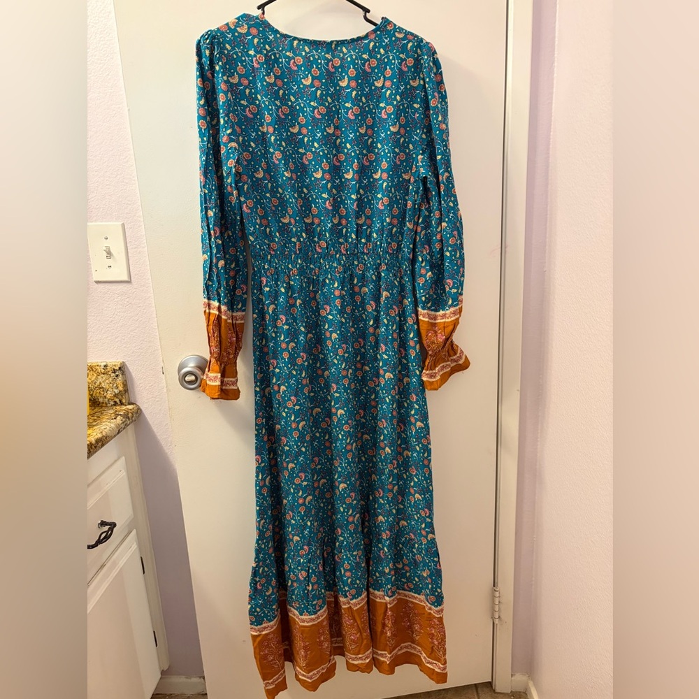Boho Teal and Rust Floral Maxi Dress - Women-See Images! Slightly different. - Picture 5 of 7